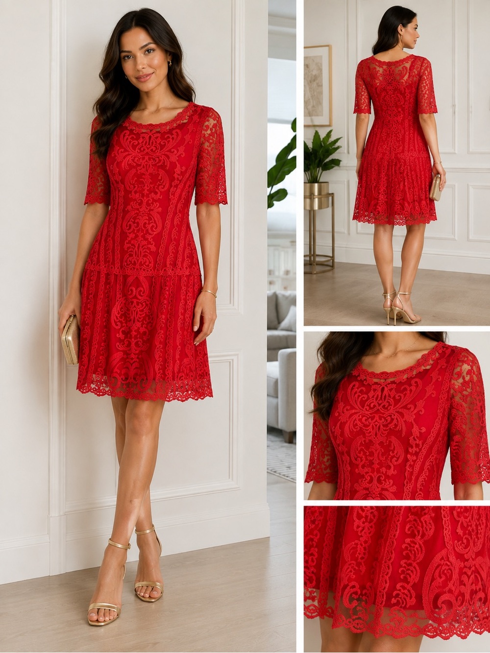 Laundry By Shelli Segal Red Lace Fit-and-Flare Cocktail Dress